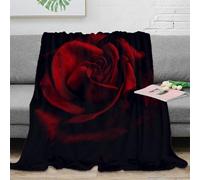 PHQAZWSXE 3D Imprimé RedRoseBloom Jeté de Canapé Microfibre Doux DarkRomanticStyle Couverture de Voyage Compact Lavable en Machine pour Voyageurs Campeurs Familles 50x60inch(127x152cm)