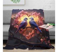 PHQAZWSXE 3D Imprimé Romantic Birds Plaid Microfibre Toutes Saisons Literie Spring Love Art Couverture de Lit Anti-Bouloche Infroissable pour Locataires Couples Jeunes 60x80inch(150x200cm)