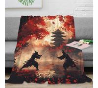 PHQAZWSXE 3D Imprimé Samurai Duel Plaid de Salon Microfibre Moelleux Traditionnel Japanese Art Couverture Polaire Respirante Infroissable pour Propriétaires Locataires Couples 60x80inch(150x200cm)