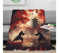 PHQAZWSXE 3D Imprimé Samurai Duel Plaid Microfibre Respirant Literie Japanese Warrior Art Couverture Chaude Légère pour Familles Enfants Couples 60x80inch(150x200cm)