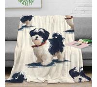PHQAZWSXE 3D Imprimé ShihTzuPuppy Couverture Polaire Microfibre Chaud CuteDogArtStyle Couverture Anti-Bouloche Lavable en Machine pour Familles Enfants Foyers 80×90inch(200x230cm)