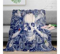 PHQAZWSXE 3D Imprimé Skull Bones Plaid de Salon Microfibre Doux Symbolic Art Jeté de Lit Cadeau Anniversaire pour Amoureux Proches 40x50inch(100x130cm)