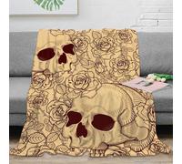 PHQAZWSXE 3D Imprimé Skull Roses Couverture de Lit Microfibre Chaude Vector Tattoo Design Jeté de Salon Infroissable pour Locataires Jeunes Colocataires 60x80inch(150x200cm)