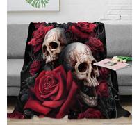 PHQAZWSXE 3D Imprimé Skull Roses Gothic Couverture Polaire Microfibre Chaud Dark Fantastique Art Jeté de Lit Légère Infroissable pour Propriétaires Locataires Adultes 80×90inch(200x230cm)