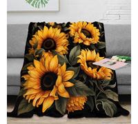 PHQAZWSXE 3D Imprimé Sunflower Bouquet Couverture Microfibre Lavable en Machine Botanical Illustration Plaid Chaud Antistatique Toutes Saisons pour Propriétaires Familles Adultes 40x50inch(100x130cm)