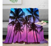 PHQAZWSXE 3D Imprimé Sunset Palm Trees Couverture Microfibre Lavable en Machine Tropical Beach Sunset Plaid Chaud Antistatique pour Étudiants Jeunes Adultes 60x80inch(150x200cm)