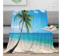 PHQAZWSXE 3D Imprimé Tropical Beach Jeté de Lit Microfibre Chaud Sunlit Palm Tree Couverture Lavable en Machine Cadeau pour Amis Collègues 80×90inch(200x230cm)