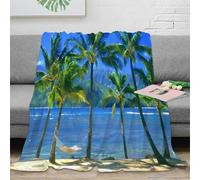 PHQAZWSXE 3D Imprimé Tropical Beach scène Couverture de Lit Microfibre Douce Sunlit Palm Trees Jeté de Canapé Cadeau Anniversaire pour Amis Collègues Proches 60x80inch(150x200cm)