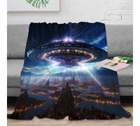 PHQAZWSXE 3D Imprimé UFO Hovering Couverture Polaire Microfibre sci FI Espace scène Plaid Confortable Cadeau pour Collègues Mentors Amis 50x60inch(127x152cm)
