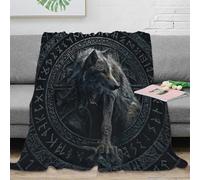 PHQAZWSXE 3D Imprimé Wolf Rune Art Plaid de Voyage Microfibre Compact Mythique Norse Jeté de Canapé Inaltérable Infroissable pour Adultes Jeunes Couples 70×80inch(180x200cm)