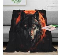 PHQAZWSXE 3D Imprimé Wolf with Red Eyes Couverture Microfibre Infroissable Fantastique Wolf Artwork Plaid Doux Chaud pour Jeunes Gammers Salariés Locataires 40x50inch(100x130cm)