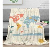 PHQAZWSXE 3D Imprimé World Map Enfants Couverture de Lit Microfibre Douce Dessin animé Educational Jeté de Canapé Infroissable pour Étudiants Colocataires Jeunes 60x80inch(150x200cm)