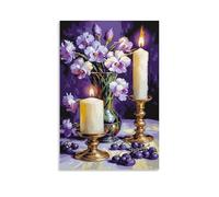PHQAZWSXE Bougies et fleurs Impression Sur Toile Murale Peintures intéressant Photo Peinture Toile Durable Cuisine 16x24inch(40x60cm)