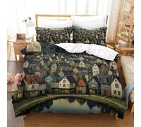 PHQAZWSXE La Ville est sous Une Nuit éclairée de Lune Housse De Couette 3D, Imprimé Charmant Parure De Lit avec Taie d'oreiller Microfibre Douce Et Résistante Adulte Enfant Double(200x200cm)