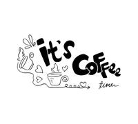 phrase « c'est l'heure du caf頻 style gribouillage à l'encre Stickers gravés 54.4x102.4cm Personnalisation Noir