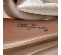 Phrase de l'alphabet anglais papillon Suivez votre cœur Autocollant de tatouage temporaire Autocollant semi-permanent à base de plantes, longue durée 2 semaines, faux tatouages
