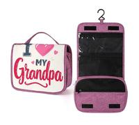 Phrase I Love My Grandpa Trousse de toilette de voyage pour femme, organiseur de maquillage à suspendre avec crochet pour shampooing