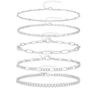 Phrases 8 Largeur Élastique Anneaux Dainty Bracelet Set Adjustable A Bracelet That Can Be Given To Women An Adjustable 5 Pieces Bracelet Set Designed Petite De Couple 4 Élastique (Silver, One Size)