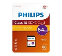 Philips Ultra Speed Carte SDXC 64 Go UHS-I U1, Vitesse de Lecture jusqu'à 80 Mo/s, V10, Carte mémoire pour Appareil Photo, Tablette, Ordinateur Personnel, Lecteur de Carte, vidéo Full HD