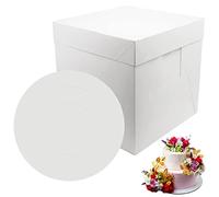 PHULWEL Lot de 4 Boîtes à Gâteau Avec Planche pour Gâteaux d'Étapes - Grandes Boîtes Blanches Jetables - 30 x 30 x 30 cm
