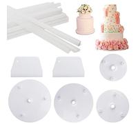 PHULWEL Supports à Gâteaux, 4 Supports à Gâteaux avec 21 Chevilles en Plastique et Raclette à Gâteau, Supports Réutilisables pour Gâteaux à Plusieurs Étages (9/12/16/20 cm)