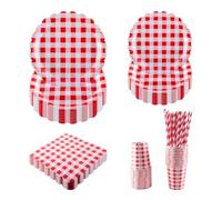 PHUNAT Ensemble de vaisselle pour 25 invités, comprenant des assiettes en carton gaufrées rouges (17,8 et 22,9 cm), parfait pour les fêtes, événements et célébrations