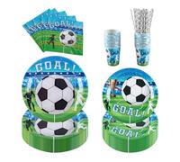 PHUNAT Lot de 25 assiettes en carton et serviettes de table avec assiettes en carton (17,8 et 22,9 cm), gobelets, serviettes, pailles, idéal pour la coupe du monde, anniversaire, fête sur le thème du