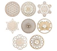 Phyachelo 8 Paquets 14Cm Panneau Mural en Bois Fleur de Vie Forme Tapis de Tasse Bois Art Mural Bricolage Tapis de Tasse GéOméTrie de Fabrication Artisanale