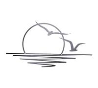 Phyachelo Art Mural en métal Lever de Soleil, Soleil et mouettes, décoration Murale en métal, décoration d'intérieur Abstraite Coucher de Soleil, Art de Ligne Minimaliste,