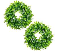 Phyachelo Lot de 2 couronnes de buis artificiels - Feuilles artificielles - Couronne de Porte Suspendue - Décoration de 10