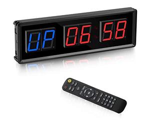 Phyachelo Minuteur de gymnastique, minuterie d'intervalle LED, horloge murale avec compte à rebours numérique, horloge de 1,5 pouces vers le bas/haut, chronomètre pour la maison