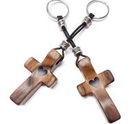 Phyachelo Porte-Clés en Bois de Noyer, 2 Pièces, Croix, avec Effet Anti-Stress au Bout des Doigts