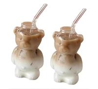 Phyachelo Pour forme d'ours de dessin animé Adorable Tasse en verre Tasse à café à lait innovante