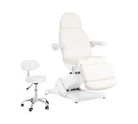 Physa Chaise Longue cosmétique électrique avec Tabouret à roulettes - 300 W - 150 kg chacune - Blanc - Table de Traitement, Chaise de thérapie, de Tatouage
