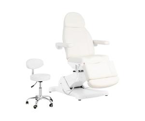 Physa Chaise Longue cosmétique électrique avec Tabouret à roulettes - 300 W - 150 kg chacune - Blanc - Table de Traitement, Chaise de thérapie, de Tatouage