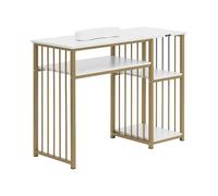 physa Table de manucure - cadre en fer - blanc / doré - 3 étagères - repose-mains Table onglerie Table manucure Table prothésiste ongulaire Table manucure avec aspirateur