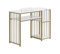 physa Table de manucure - cadre en fer - blanc / doré - 3 étagères - repose-mains Table onglerie Table manucure Table prothésiste ongulaire Table manucure avec aspirateur