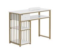 physa Table de manucure - Cadre en fer - Blanc / Doré - Tiroir - Repose-mains Table onglerie Table manucure Table prothésiste ongulaire Table manucure avec aspirateur