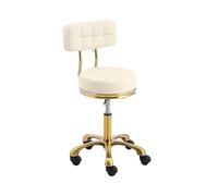 physa Tabouret à roulettes - avec dossier - 51 - 66 cm - 150 kg - beige/doré Tabouret à roulettes professionnel Tabouret à roulettes ergonomique Tabouret coiffure