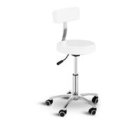 Physa Tabouret À roulettes Dossier Coiffeur Travail Physa Terni White (Ressort à Gaz, Hauteur 46-60 cm, Max 150 Kg, Revêtement PVC, Blanc)