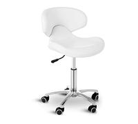 Physa Tabouret ? roulettes Dossier Coiffeur Travail Physa Andria White (Vérin Gaz, Hauteur 45-59 cm, Max 150 Kg, Rev?Tement PVC, Blanc)