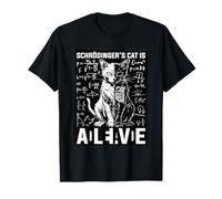 Physics & Science Geek Outfits T-Shirt Unisex Adulte Noir Small Classique Manches Courtes Col Ras Du Cou Coupe Classique Design Scientifique Unique Chat Schrödinger Physique Quantique