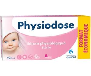 PHYSIODOSE Sérum Physiologique - 1 Boîte de 40 Unidoses 5 ml - Hygiène Nez et Yeux, Complément Idéal au Mouche Bébé, Seringue Nasale et Pipette Nez (Lot de 6)