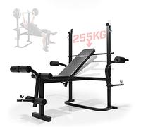 Physionics® Banc de Musculation Multifonction - Inclinable, Dossier Réglable, Butterfly, Fixation Jambes, Support Haltères, Charge Max. 255 kg - Station, Banc d'Haltérophilie Complet, Fitness