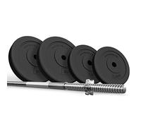 Physionics® Barre Longue Disques Poids - 120/165/180cm, Acier Chromé, 2 Fermoirs, Plaques Ø 30/31mm - Gym, Fitness, Musculation (Bar d'Haltère Set 20kg)