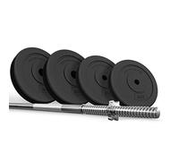 Physionics® Barre Longue Disques Poids - 120/165/180cm, Acier Chromé, 2 Fermoirs, Plaques Ø 30/31mm - Gym, Fitness, Musculation (Bar d'Haltère Set 30kg)