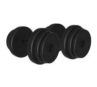 Physionics® Haltère/Poids Musculation - 2x15/20kg, Plastique, 2 Barres Courtes, 4 Fermoirs d’Étoile, Ø25mm - Disques Fitness, Set d'Haltères Courts (40kg (Barre en Acier))