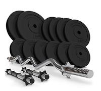 Physionics® Barres Avec Disques De Poids (36 Kg) - Curl Barre Ez (120 Cm / Ø 30 Mm), 2 Barres D'haltères Et Disques (Ø 31 Mm) - Gym