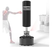 Physionics® Sac de Frappe sur Pied - 175 cm, avec 12 Ventouses, Revêtement en Simili Cuir, Remplissage en Mousse - Sac de Boxe, pour Adultes, Autoportant, Fitness, MMA, Taekwondo Noir