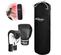 Physionics® Sac Frappe - Rempli, 100cm/25kg, Gants, 4 Chaînettes, Mousqueton, Crochet Pivotant - Boxe Adulte, Punching Bag, MMA, Muay Thai, Kickboxing, Arts Martiaux
